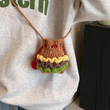Maxbell Crochet Shoulder Bag Birthday Gift Cartoon for Women Cute Hamburger Yarn Bag Small