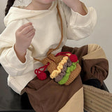 Maxbell Crochet Shoulder Bag Birthday Gift Cartoon for Women Cute Hamburger Yarn Bag Small