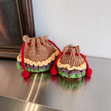 Maxbell Crochet Shoulder Bag Birthday Gift Cartoon for Women Cute Hamburger Yarn Bag Small