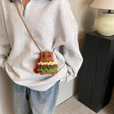 Maxbell Crochet Shoulder Bag Birthday Gift Cartoon for Women Cute Hamburger Yarn Bag Small