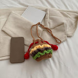 Maxbell Crochet Shoulder Bag Birthday Gift Cartoon for Women Cute Hamburger Yarn Bag Small