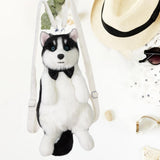 Maxbell Dog Shaped Backpack Adorable Soft Stylish Daypack for Child Girls Pet Lovers With Black Bowtie