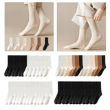 Maxbell 6 Pair Mid Calf Socks Stocking Elastic for Outdoor Activities Leisure Casual for Adults Women 6 White