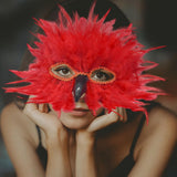 Maxbell Feather Mask Couple Masquerade Mask for Stage Performance Carnival Nightclub Red