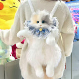 Maxbell Stuffed Cat Doll Backpack Lightweight Toy Knapsack for Dating Pet Lover Gift Blue Neckwear