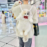 Maxbell Stuffed Cat Doll Backpack Lightweight Toy Knapsack for Dating Pet Lover Gift Strawberry Neckwear