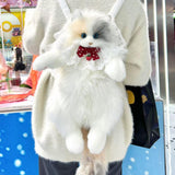 Maxbell Stuffed Cat Doll Backpack Lightweight Toy Knapsack for Dating Pet Lover Gift Strawberry Neckwear