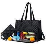 Maxbell Womens Tote Bag Quilted Lunch Box Laptop Bag for Collage Office Casual Black