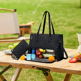 Maxbell Womens Tote Bag Quilted Lunch Box Laptop Bag for Collage Office Casual Black