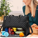 Maxbell Womens Tote Bag Quilted Lunch Box Laptop Bag for Collage Office Casual Black