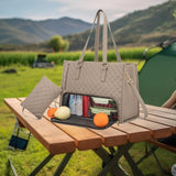 Maxbell Womens Tote Bag Quilted Lunch Box Laptop Bag for Collage Office Casual Khaki