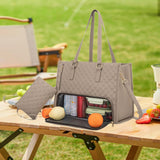 Maxbell Womens Tote Bag Quilted Lunch Box Laptop Bag for Collage Office Casual Khaki
