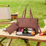 Maxbell Womens Tote Bag Quilted Lunch Box Laptop Bag for Collage Office Casual Brown