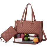 Maxbell Womens Tote Bag Quilted Lunch Box Laptop Bag for Collage Office Casual Brown