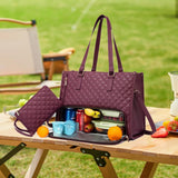 Maxbell Womens Tote Bag Quilted Lunch Box Laptop Bag for Collage Office Casual Red