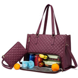 Maxbell Womens Tote Bag Quilted Lunch Box Laptop Bag for Collage Office Casual Red