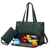 Maxbell Womens Tote Bag Quilted Lunch Box Laptop Bag for Collage Office Casual Green