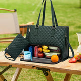 Maxbell Womens Tote Bag Quilted Lunch Box Laptop Bag for Collage Office Casual Green