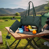 Maxbell Womens Tote Bag Quilted Lunch Box Laptop Bag for Collage Office Casual Green