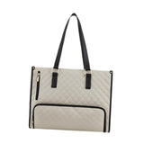 Maxbell Womens Tote Bag Quilted Lunch Box Laptop Bag for Collage Office Casual Beige