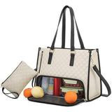 Maxbell Womens Tote Bag Quilted Lunch Box Laptop Bag for Collage Office Casual Beige