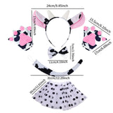 Cow Cosplay Set Ears Headband Bow Tie Skit Gloves Tail Set Fun for Carnivals Bowtie No Bell