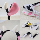 Cow Cosplay Set Ears Headband Bow Tie Skit Gloves Tail Set Fun for Carnivals Bowtie With Bell