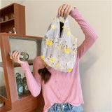 Maxbell Embroidery Flower Handbag Reusable Grocery Bag for Travel Camping Women Girl Yellow