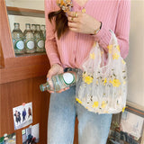 Maxbell Embroidery Flower Handbag Reusable Grocery Bag for Travel Camping Women Girl Yellow