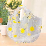 Maxbell Embroidery Flower Handbag Reusable Grocery Bag for Travel Camping Women Girl Yellow