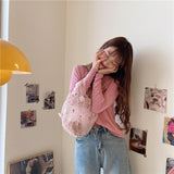 Maxbell Embroidery Flower Handbag Reusable Grocery Bag for Travel Camping Women Girl Pink