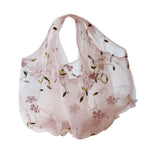 Maxbell Embroidery Flower Handbag Reusable Grocery Bag for Travel Camping Women Girl Pink