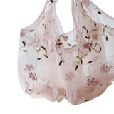 Maxbell Embroidery Flower Handbag Reusable Grocery Bag for Travel Camping Women Girl Pink