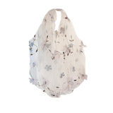 Maxbell Embroidery Flower Handbag Reusable Grocery Bag for Travel Camping Women Girl Gray