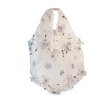 Maxbell Embroidery Flower Handbag Reusable Grocery Bag for Travel Camping Women Girl Gray