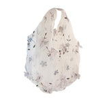 Maxbell Embroidery Flower Handbag Reusable Grocery Bag for Travel Camping Women Girl Gray