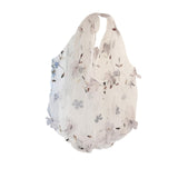 Maxbell Embroidery Flower Handbag Reusable Grocery Bag for Travel Camping Women Girl Gray