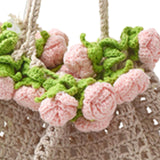 Maxbell 3D Rose Bouquet Bouquet Woven Beach Bag Shoulder Bag for Trip Shopping Pink