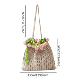 Maxbell 3D Rose Bouquet Bouquet Woven Beach Bag Shoulder Bag for Trip Shopping Pink
