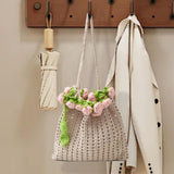 Maxbell 3D Rose Bouquet Bouquet Woven Beach Bag Shoulder Bag for Trip Shopping Pink