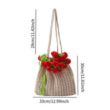 Maxbell 3D Rose Bouquet Bouquet Woven Beach Bag Shoulder Bag for Trip Shopping Red