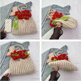 Maxbell 3D Rose Bouquet Bouquet Woven Beach Bag Shoulder Bag for Trip Shopping Red