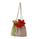Maxbell 3D Rose Bouquet Bouquet Woven Beach Bag Shoulder Bag for Trip Shopping Red