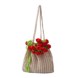 Maxbell 3D Rose Bouquet Bouquet Woven Beach Bag Shoulder Bag for Trip Shopping Red