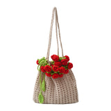 Maxbell 3D Rose Bouquet Bouquet Woven Beach Bag Shoulder Bag for Trip Shopping Red