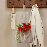 Maxbell 3D Rose Bouquet Bouquet Woven Beach Bag Shoulder Bag for Trip Shopping Red