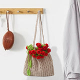 Maxbell 3D Rose Bouquet Bouquet Woven Beach Bag Shoulder Bag for Trip Shopping Red