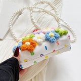 Maxbell Crochet Bag Casual Flowers Knitted Phone Wallet Purse Trendy Crossbody Purse White
