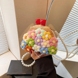 Maxbell Crochet Bag Casual Flowers Knitted Phone Wallet Purse Trendy Crossbody Purse White