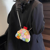 Maxbell Crochet Bag Casual Flowers Knitted Phone Wallet Purse Trendy Crossbody Purse White